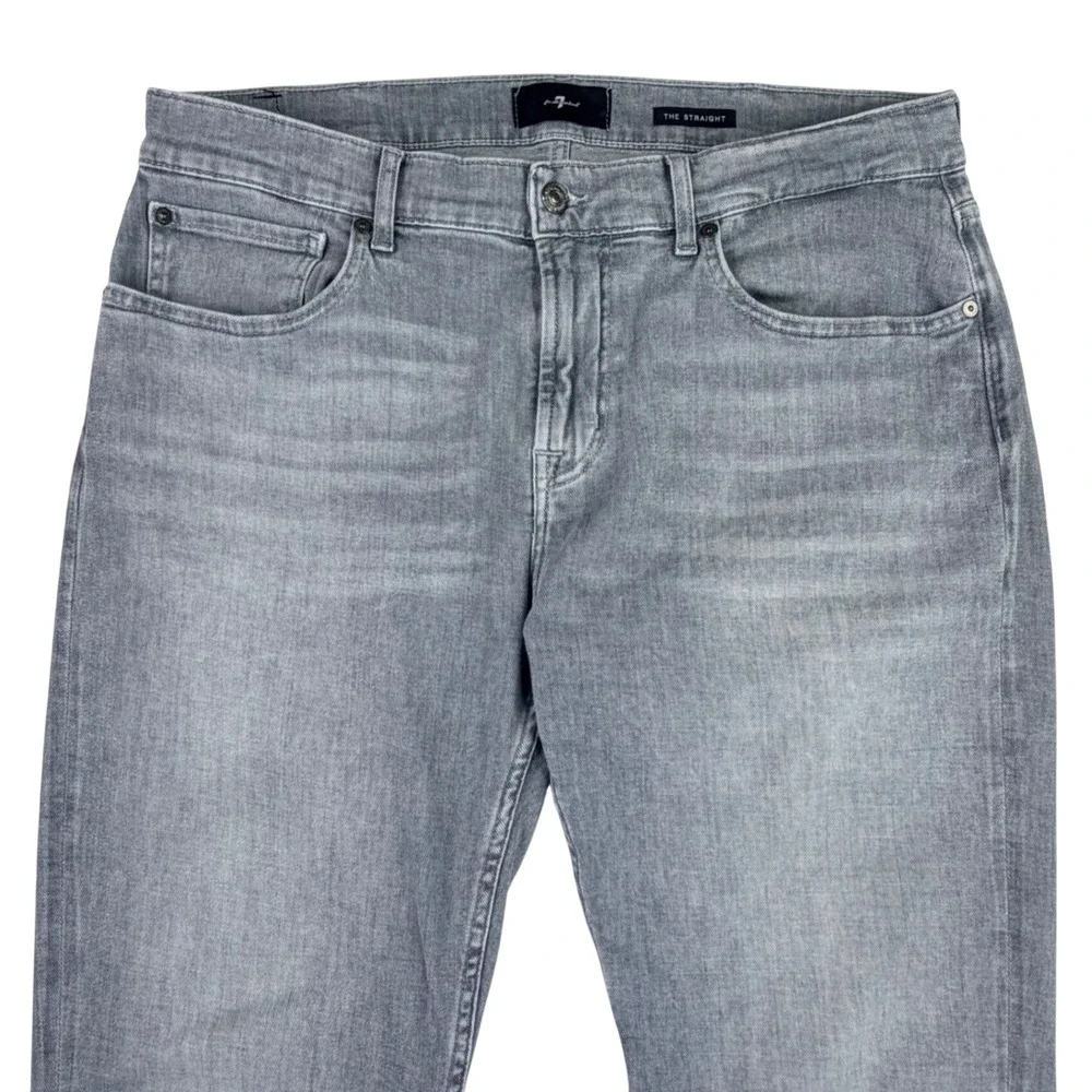 7 For All Mankind The Straight Jeans Men 36 Gray Cotton Blend Faded Whiskered